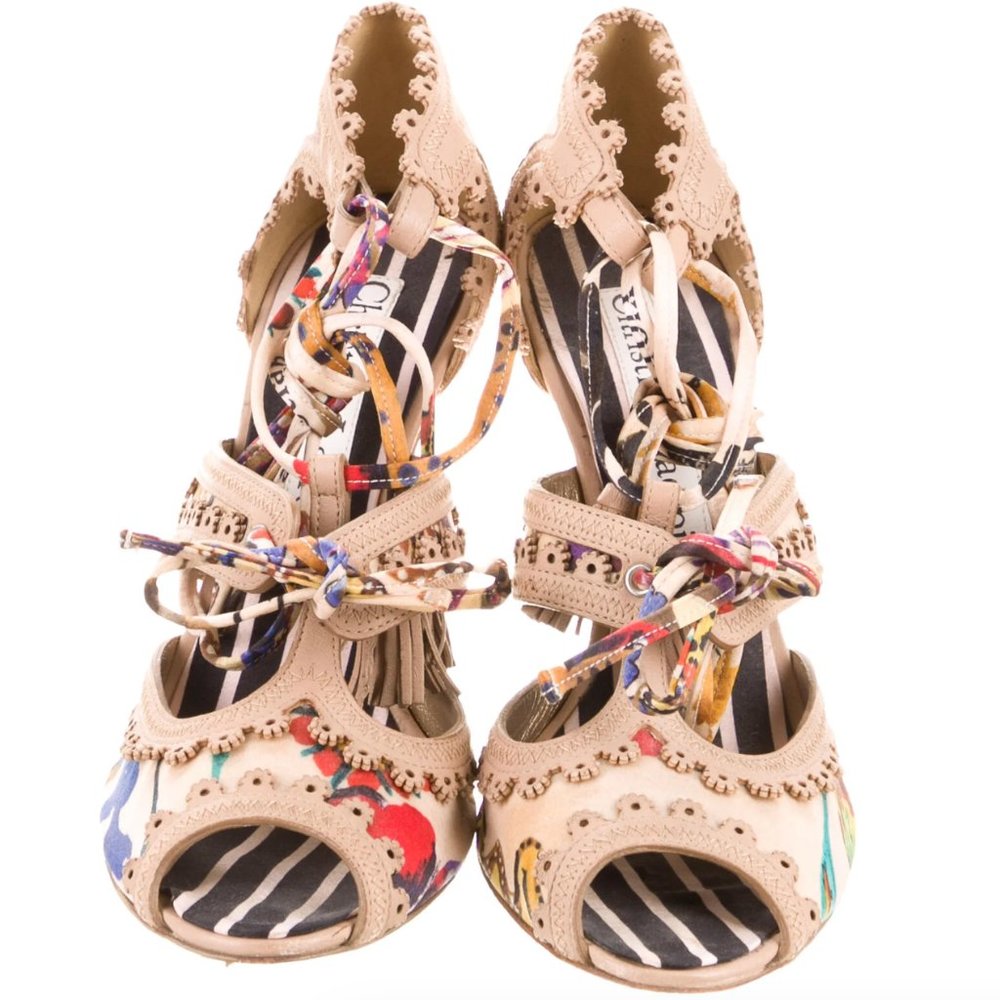 Authentic Christian Lacroix multicolor tassel strappy heels 37.5 ankle tie - Picture 3 of 6